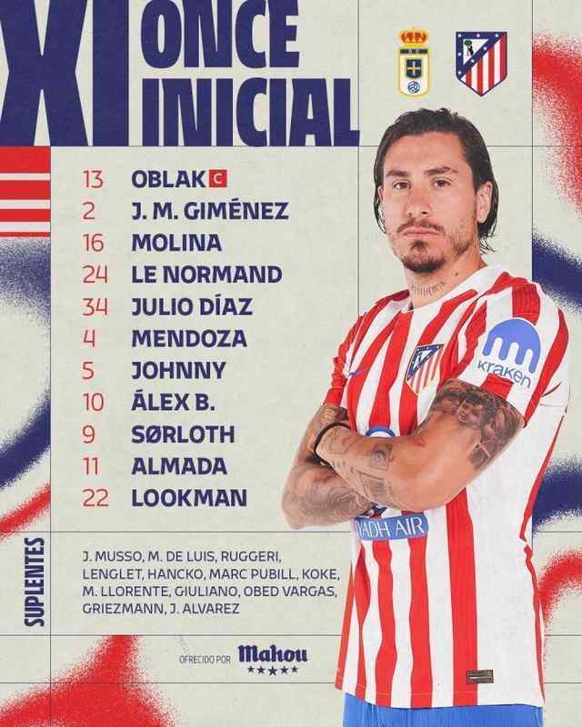  马竞客战皇家奥维耶多：卢克曼搭档阿尔马达，瑟洛特出战 新闻