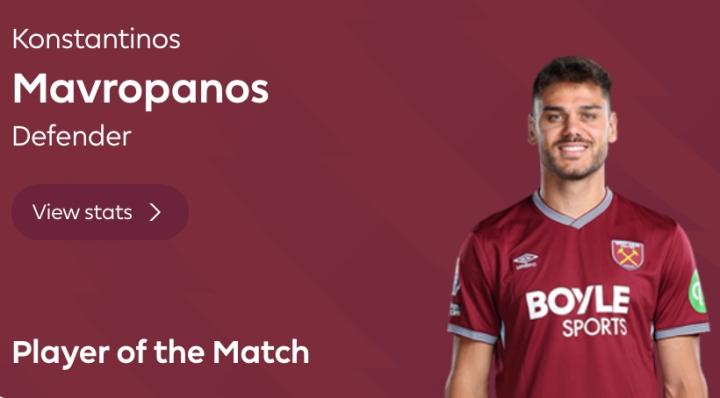  铁锤顽强逼平蓝月，马夫罗帕诺斯闪耀全场；头球建功加防守铁壁。 体育新闻